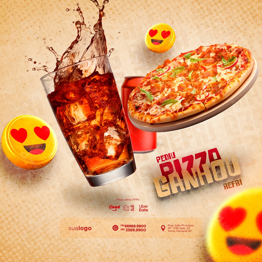 Pizzeria Ordered Pizza Won Refri Social Media Editable PSD