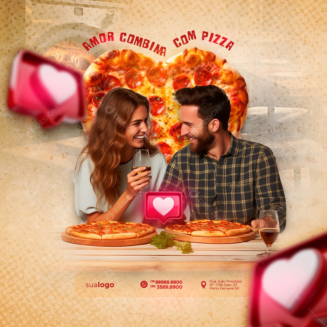 Pizzaria Amor Combina com Pizza Social Media PSD Editável