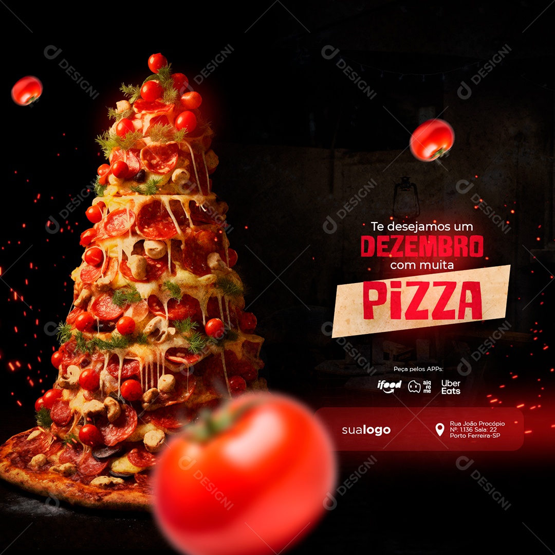 Pizzaria Te Desejo um Dezembro com Muita Pizza Social Media PSD Editável