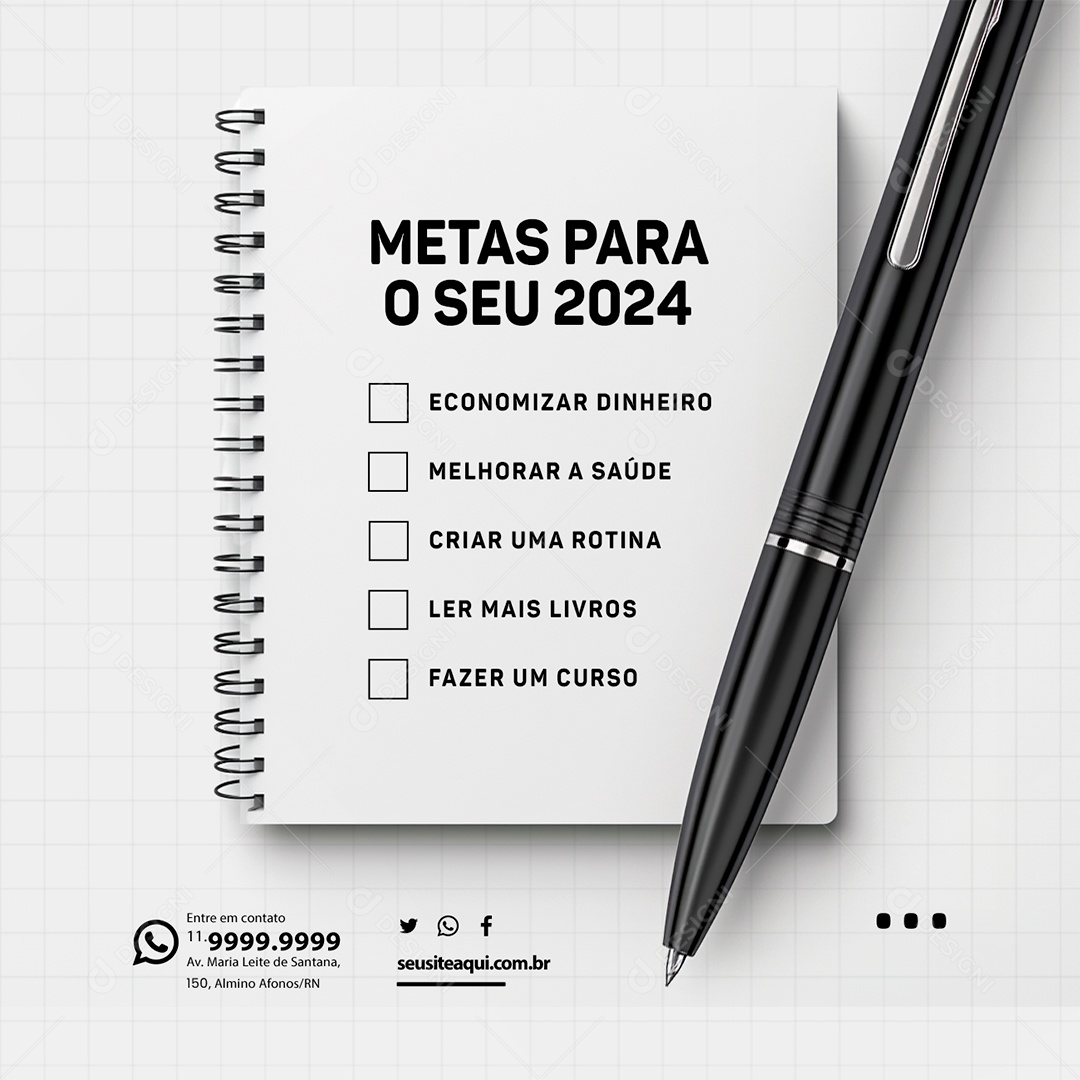 Metas para 2024 Criar Uma Rotina Ler Mais Livros Social Media PSD Editável