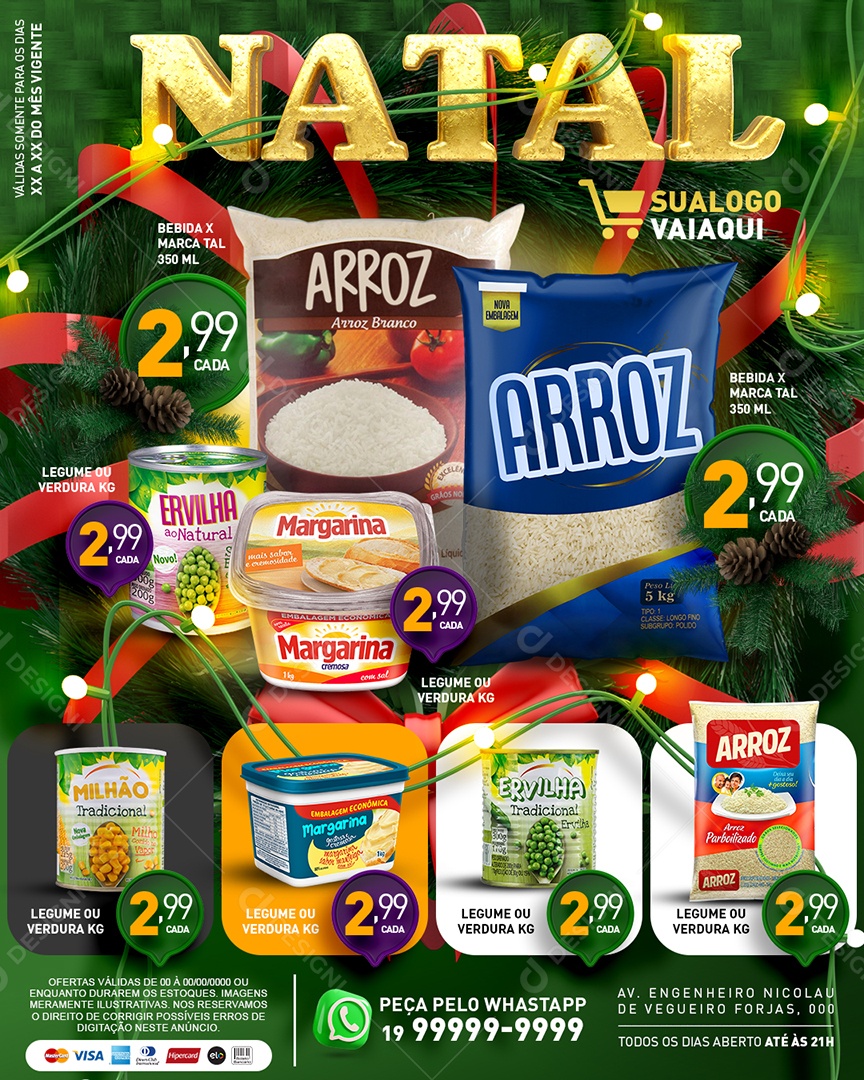 Tabloide Natal Supermercado Arroz Margarina Milho Social Media PSD Editável