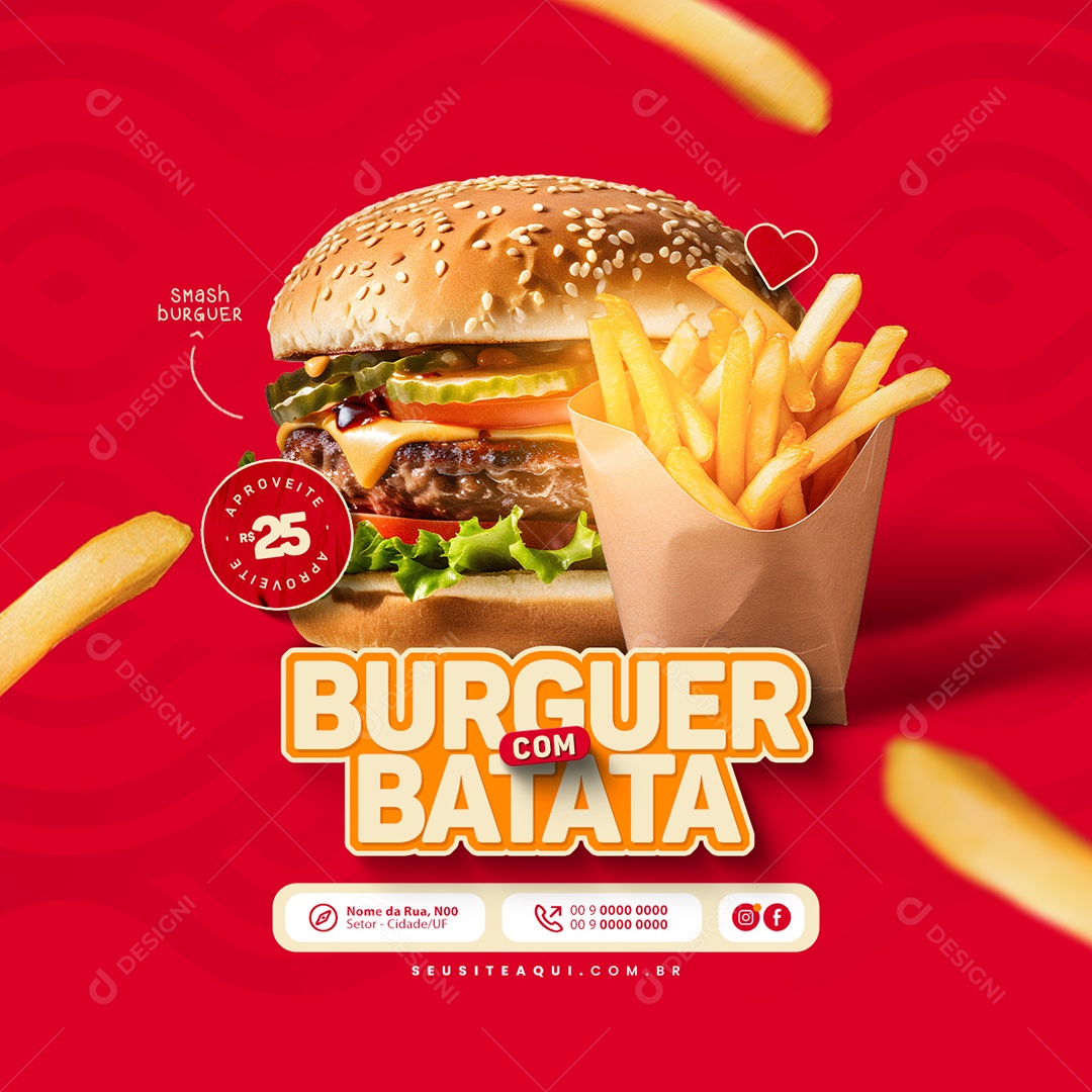 Burger Hamburger with Potato Enjoy Editable Social Media PSD