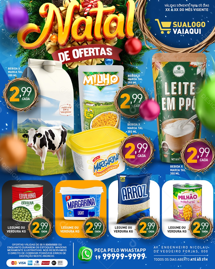 Tabloide Natal De Ofertas Supermercado Margarina Milho Leite Em Pó Social Media PSD Editável