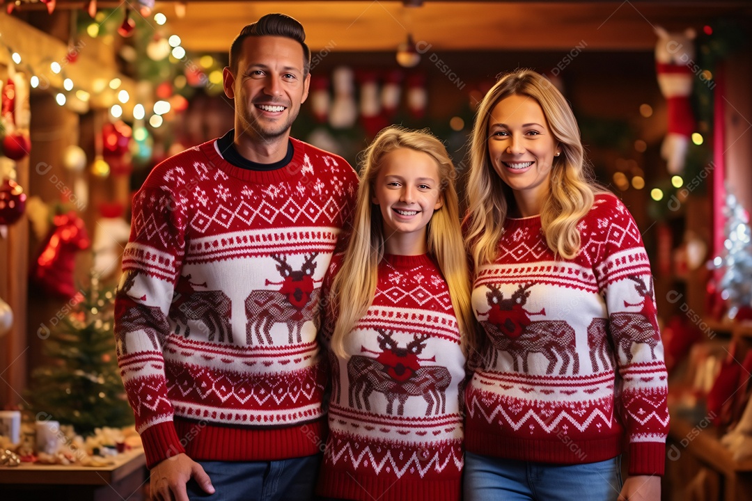 Linda família na noite de natal