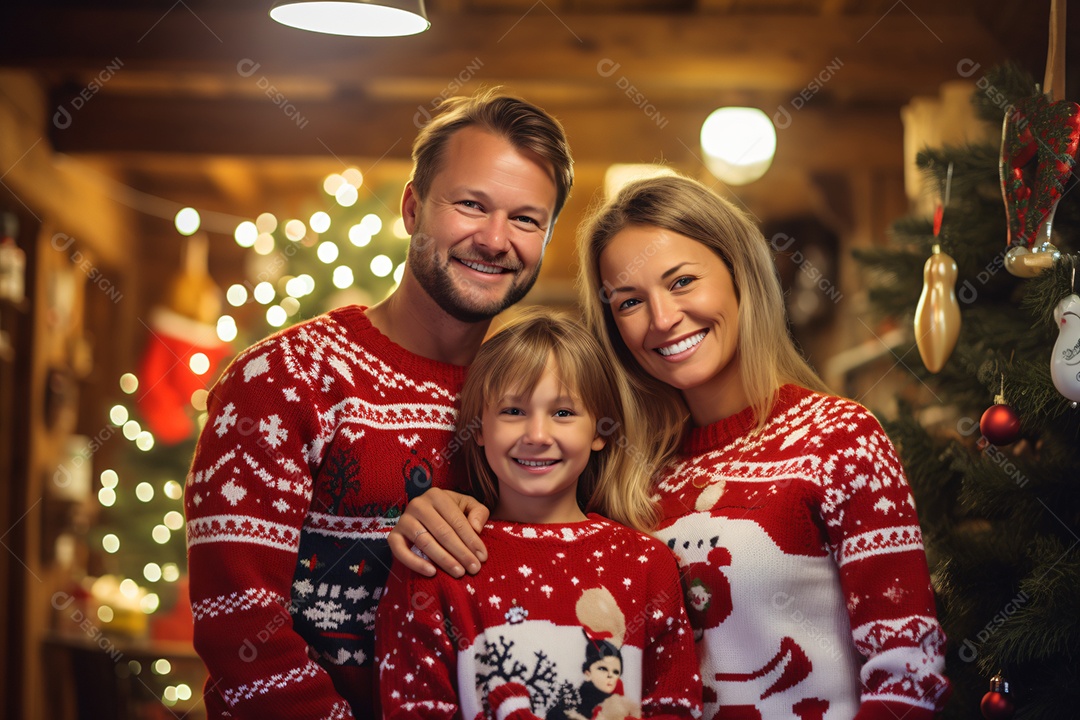 Linda família na noite de natal