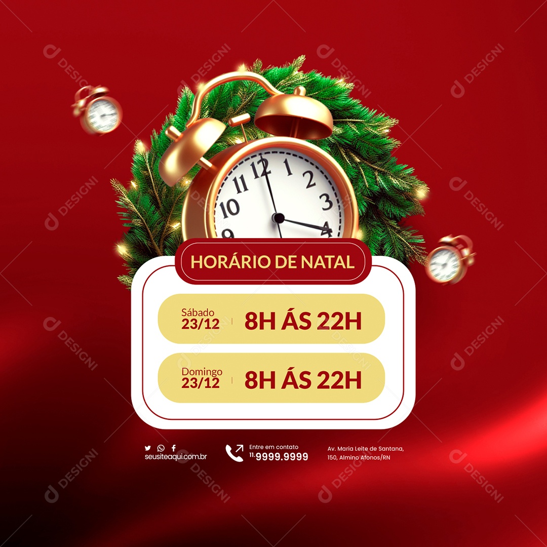 Social Media Horário de Natal Loja Sábado Domingo PSD Editável