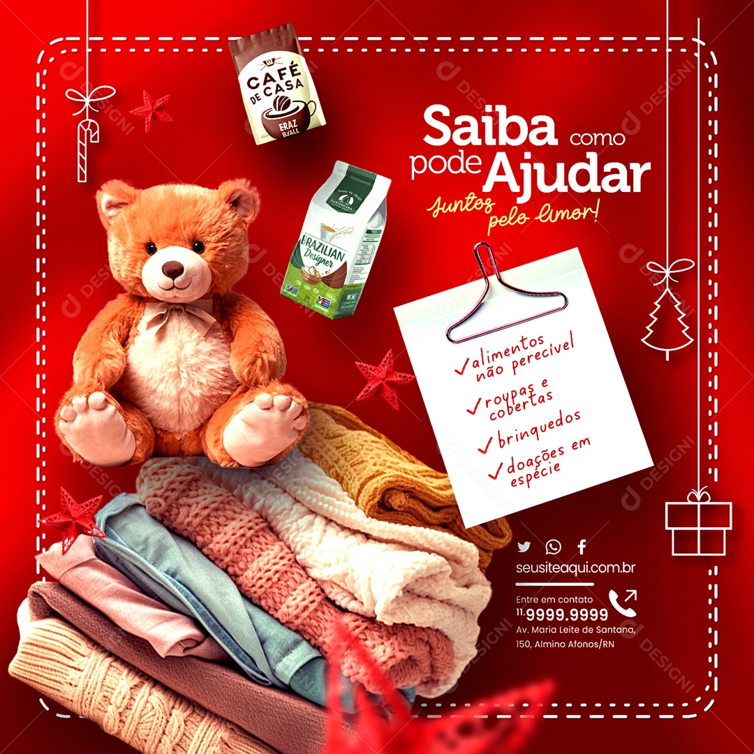 Campanha Publicitária Natal Solidário Saiba como Pode Ajudar Social Media PSD Editável