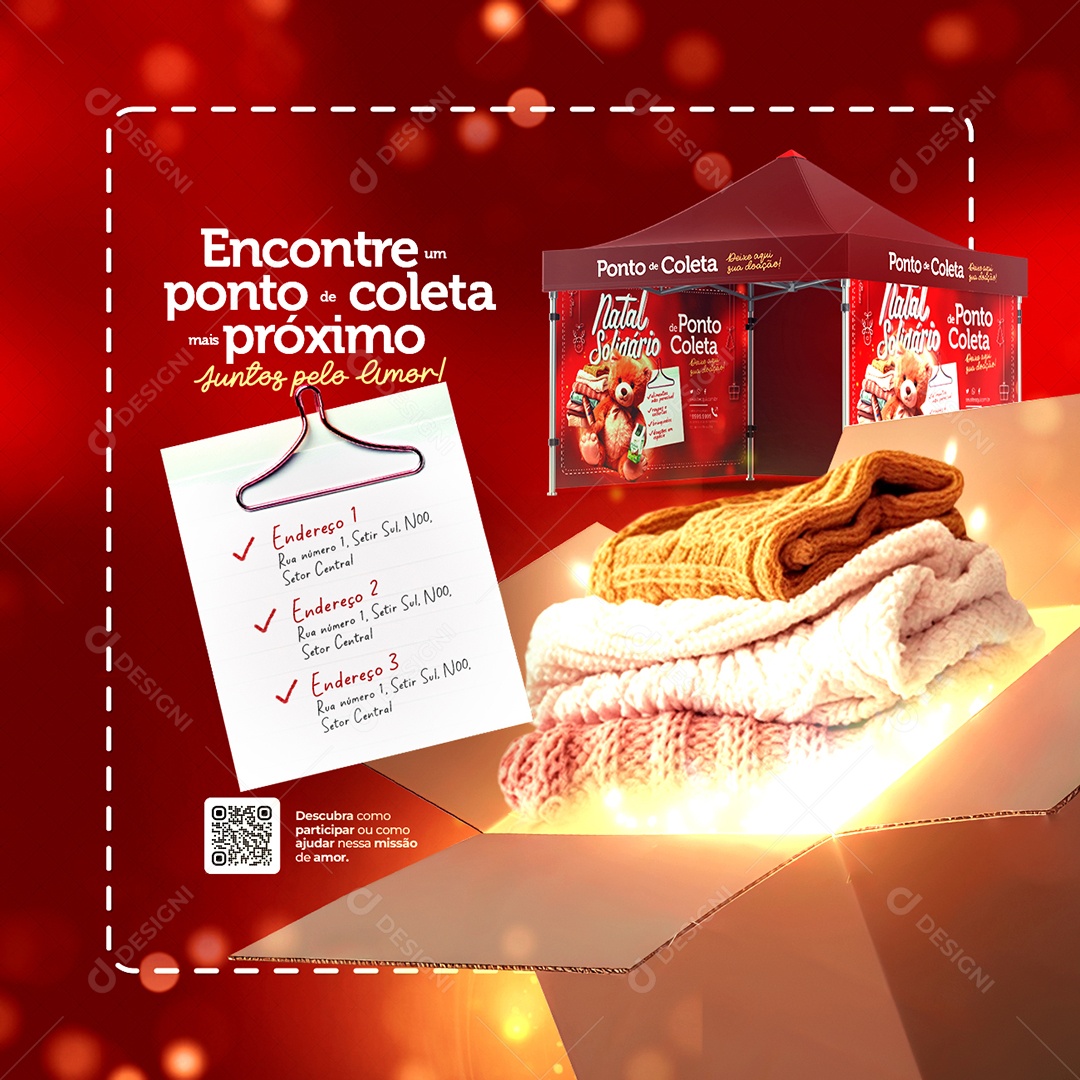 Campanha Publicitária Natal Solidário Encontre um Ponte de Coleta mais Próximo Social Media PSD Editável