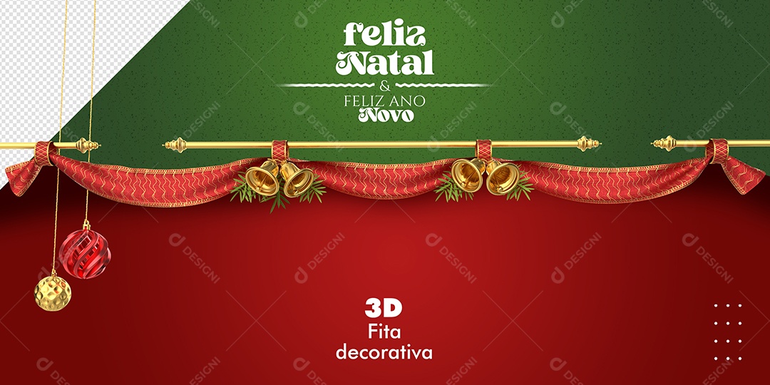 Selo 3D para Composição Feliz Natal E Feliz Ano Novo Com Guirlanda