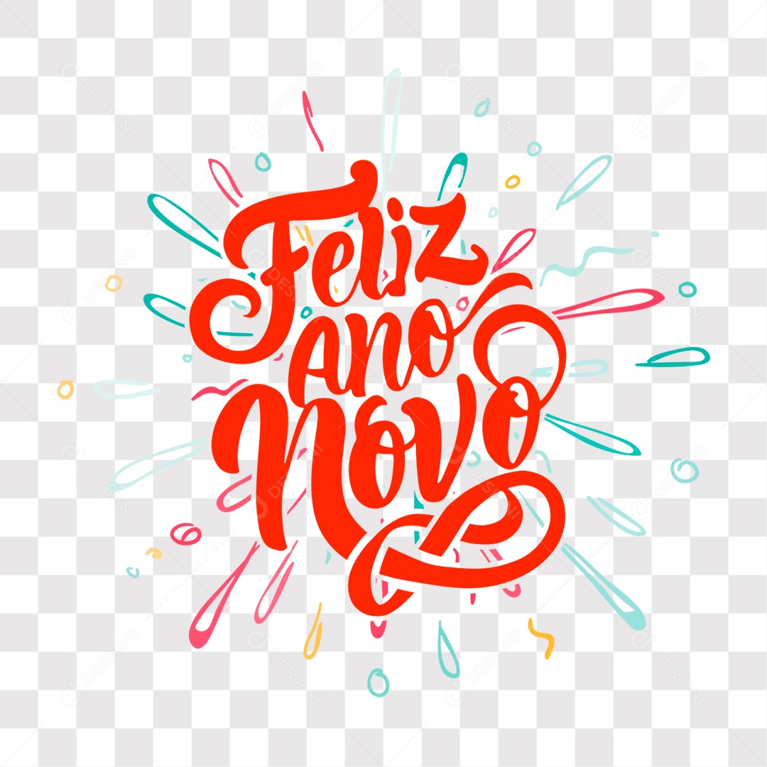 Lettering Feliz Ano Novo Texto Vermelho EPS + PNG