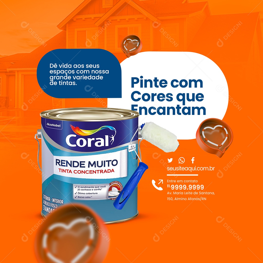 Materiais de Construção Pinte com Cores que Encantam Tinta Coral Social Media PSD Editável