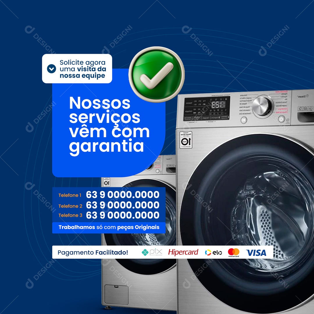 Manutenção de Máquinas Nossos Serviços Vêm com Garantia Social Media PSD Editável