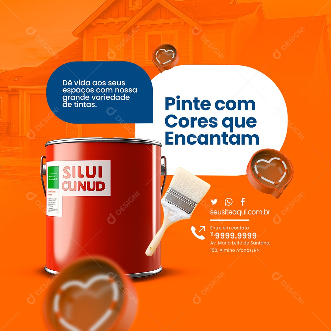 Materiais de Construção Pinte com Cores que Encantam Lata de Tinta Social Media PSD Editável