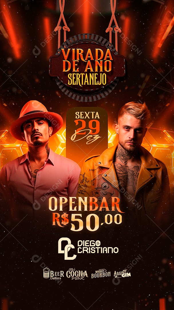 Story Flyer Ano Novo Virada De Ano Sertanejo Diego & Cristiano Social Media PSD Editável