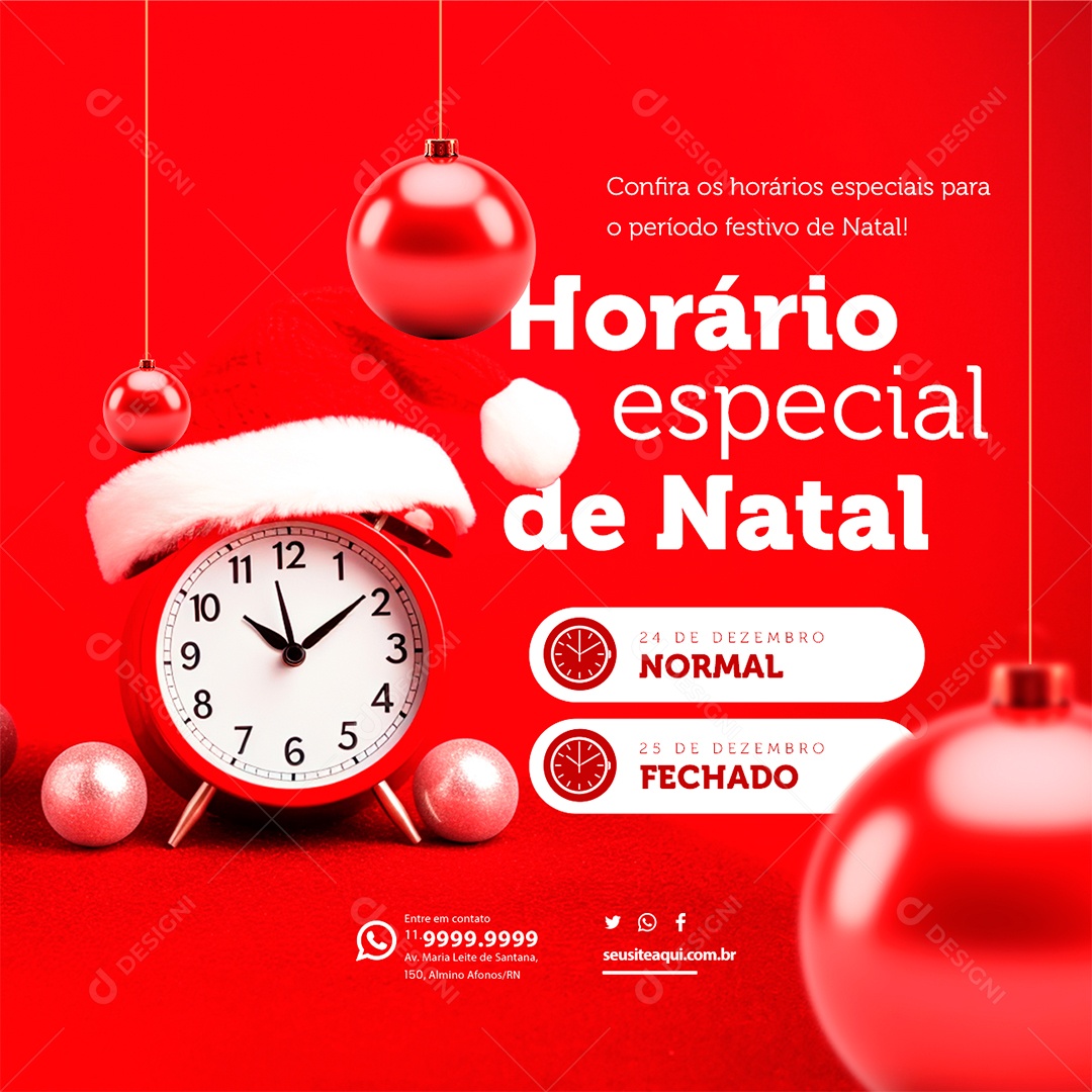 Horário Especial de Natal Confira os Horários Especiais para o Período Festivo Social Media PSD Editável