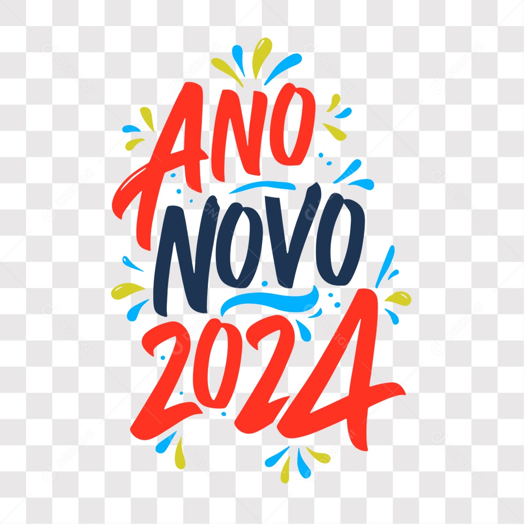 Lettering Ano Novo 2024 Texto Vermelho e Azul EPS + PNG