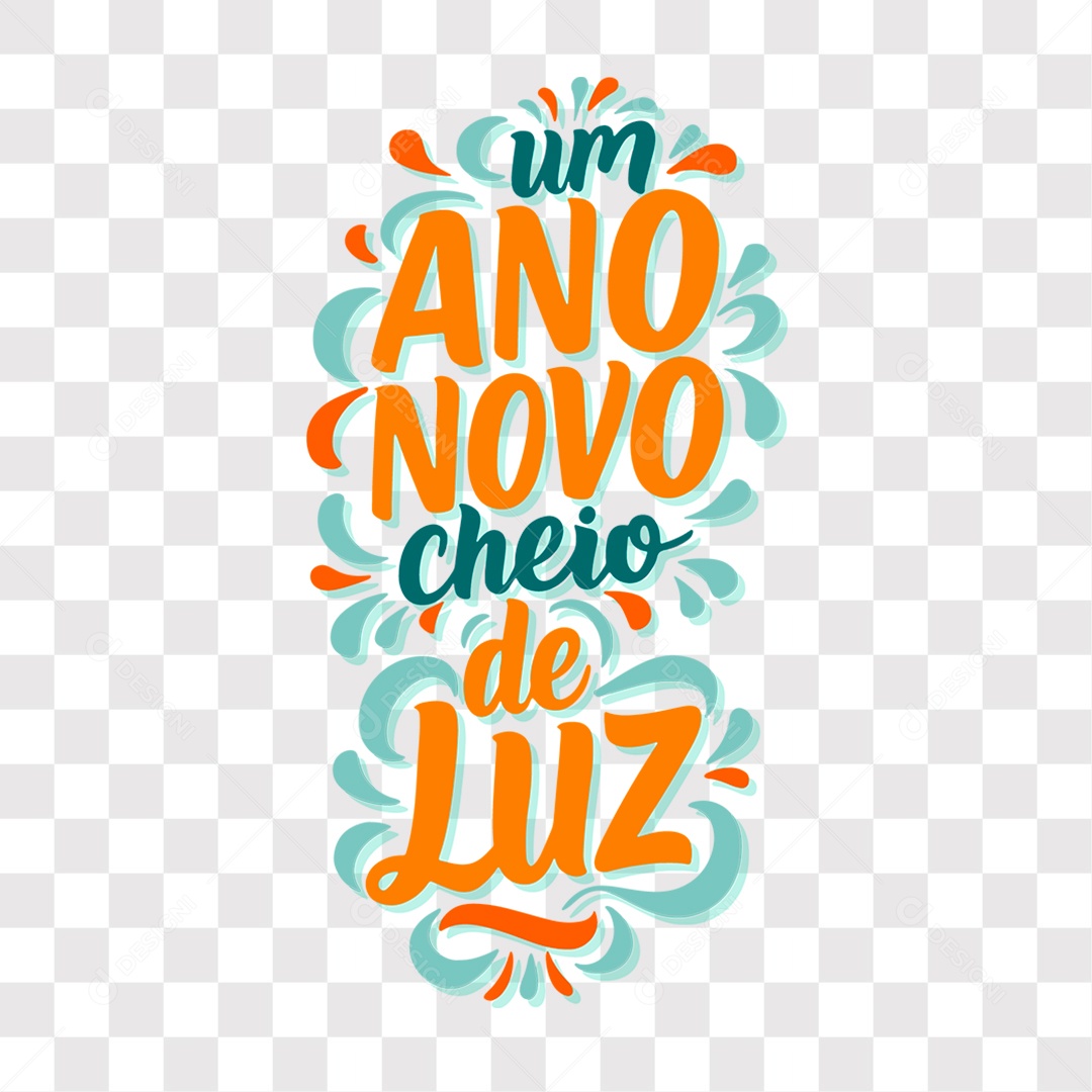 Lettering Um Ano Novo Cheio de Luz Texto Azul e Laranja EPS + PNG