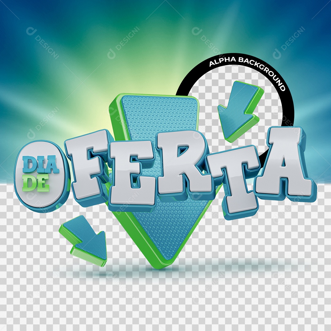 Dia De Oferta Selo 3D Azul e Verde para Composição PSD