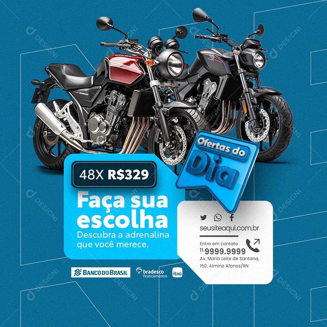 Concessionária Loja de Motos Ofertas do Dia Faça sua Escolha Descubra a Adrenalina Social Media PSD Editável