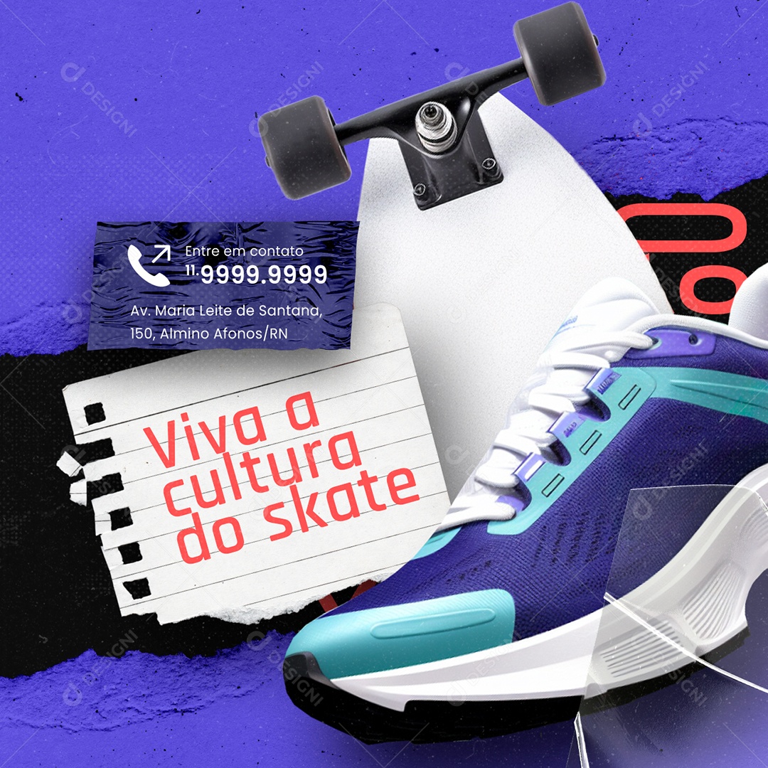 Loja de Acessórios de Skate Tênis Viva a Cultura do Skate Social Media PSD Editável