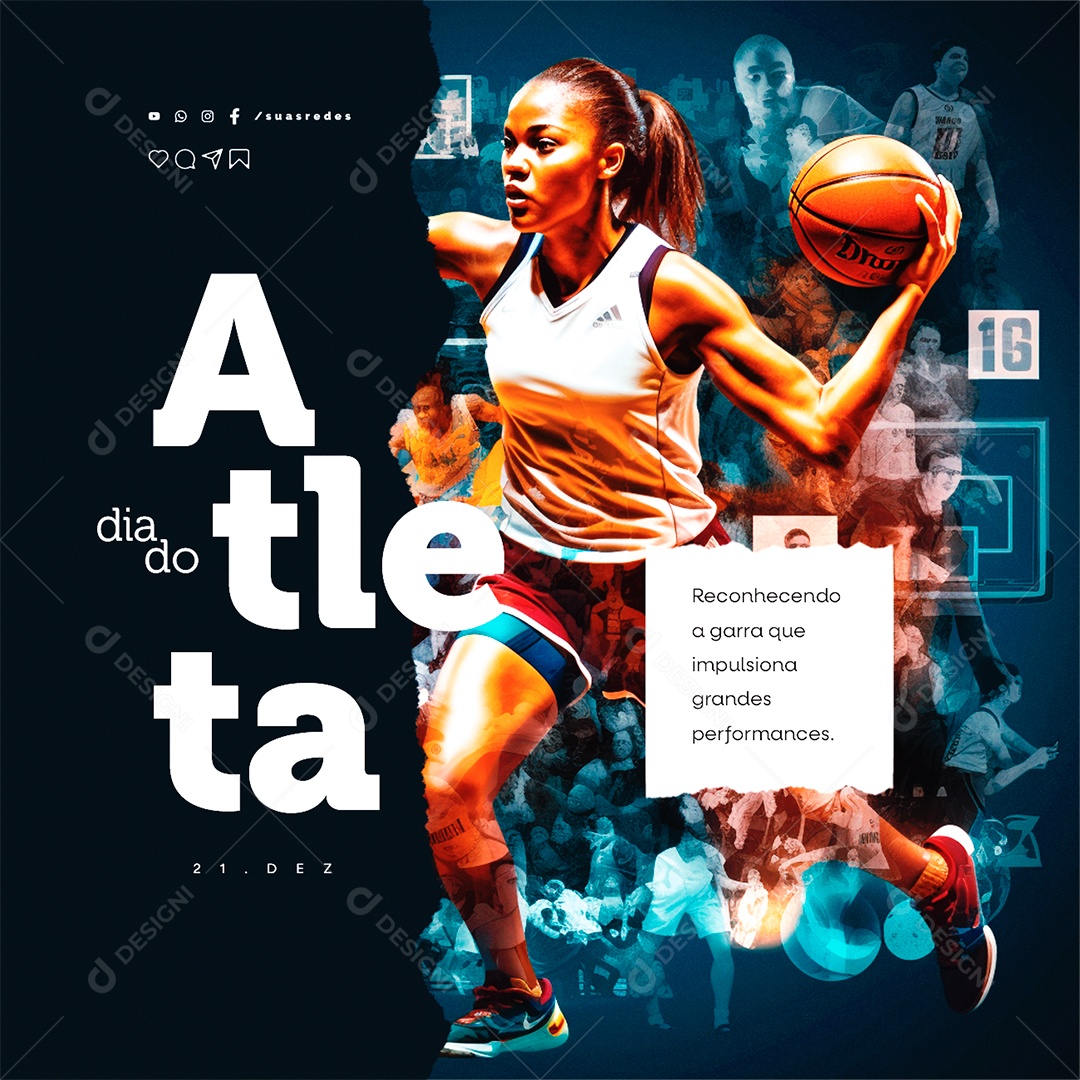 Dia do Atleta Reconhecendo a Garra que Impulsiona Grandes Performances Social Media PSD Editável