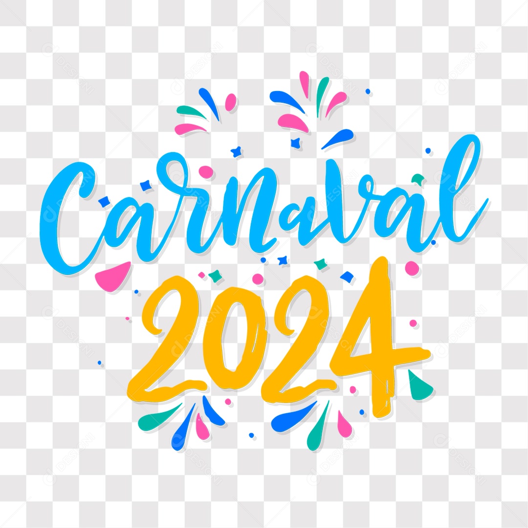 Lettering Carnaval 2024 Texto Azul e Amarelo EPS + PNG [download] Designi