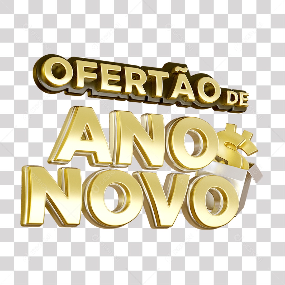 Ofertão De Ano Novo Texto 3D Amarelo e Branco para Composição PNG Transparente Sem Fundo