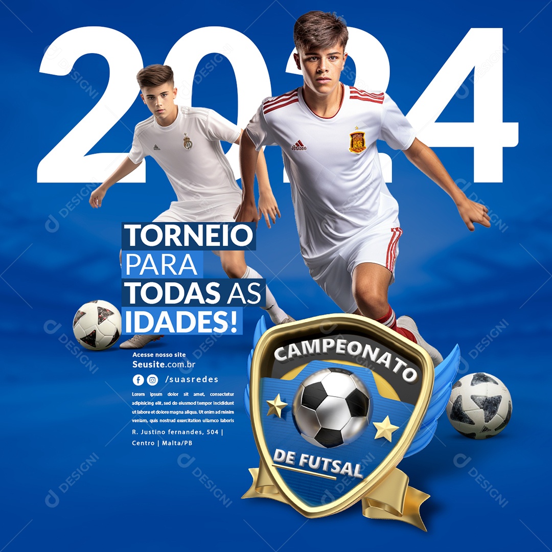 Campeonato De Futsal 2024 Tornei para Todas as Idades Social Media PSD Editável