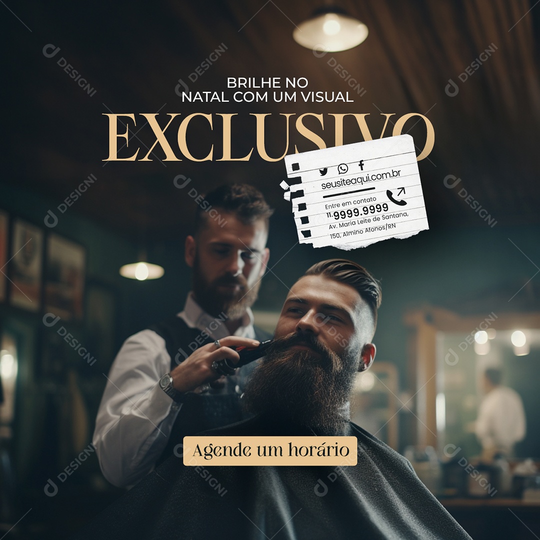 Barbearia Brilhe no Natal com um Visual Exclusivo Agende um Horário Social Media PSD Editável