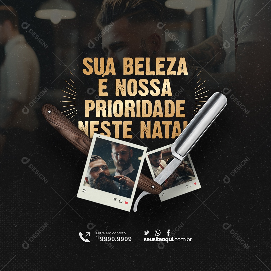 Barbearia Sua Beleza é Nossa Prioridade Neste Natal Social Media PSD Editável