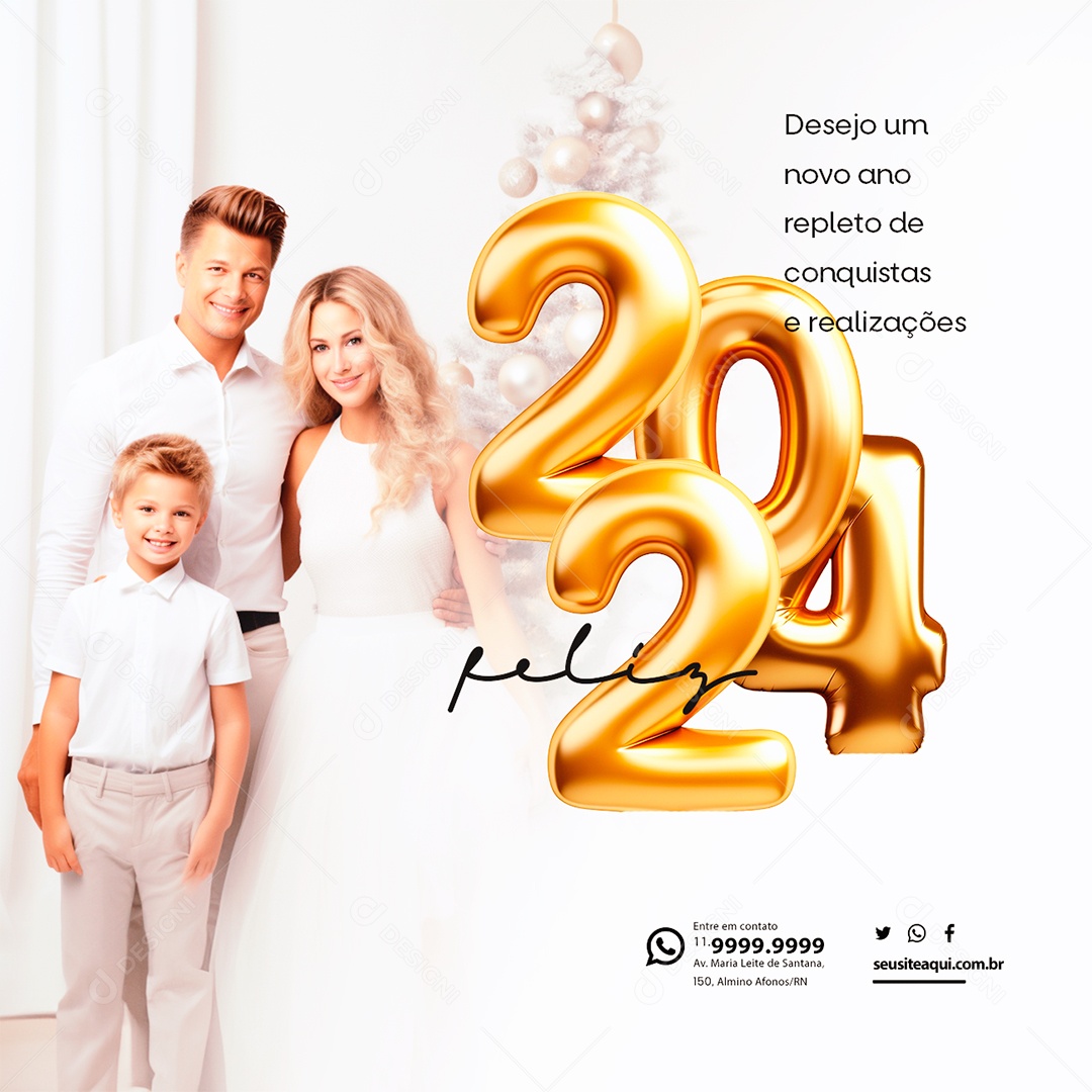 Happy 2024 I Wish You a New Year Full of Achievements Social Media Editable PSD