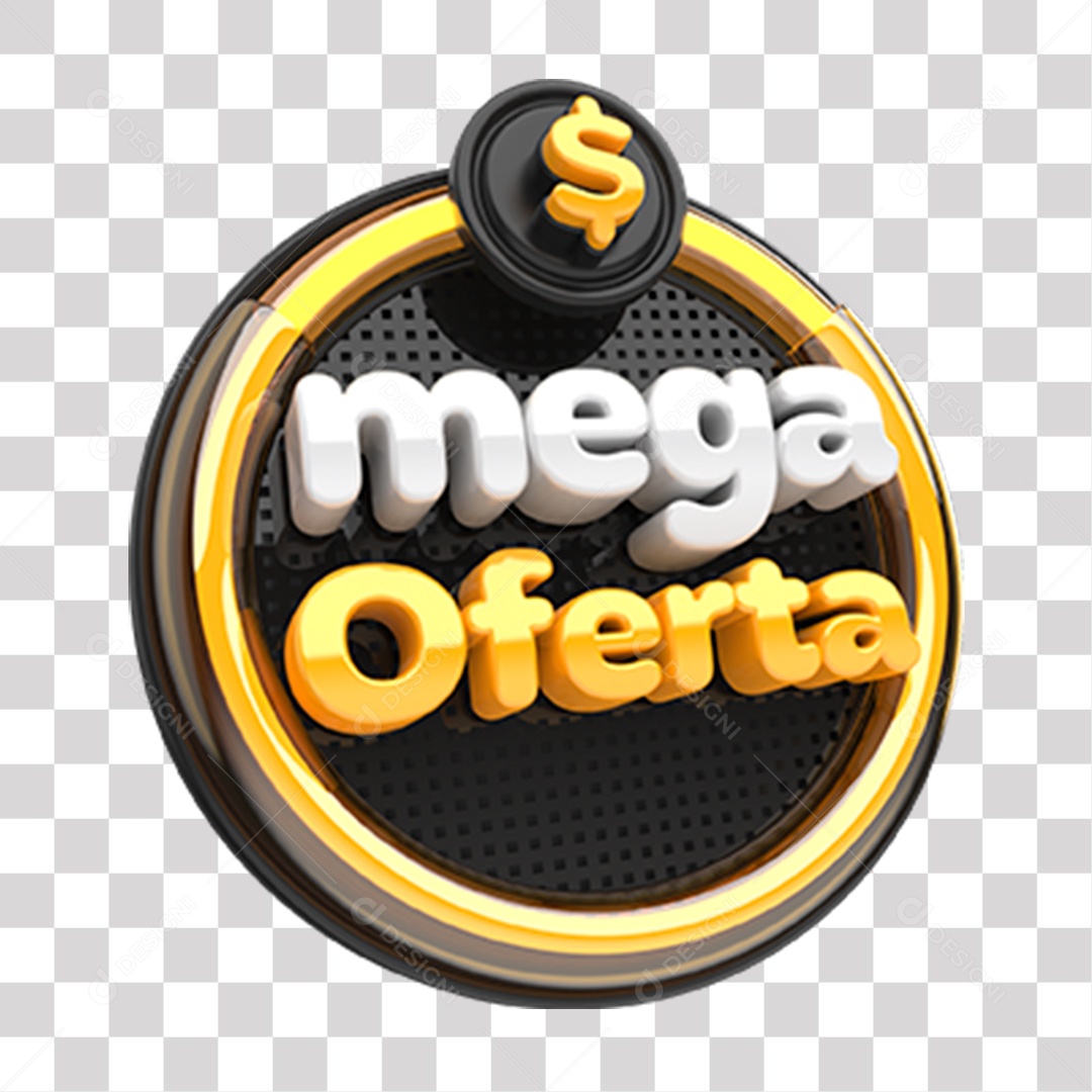 Mega Oferta Selo 3D Amarelo Preto e Branco para Composição PNG Transparente