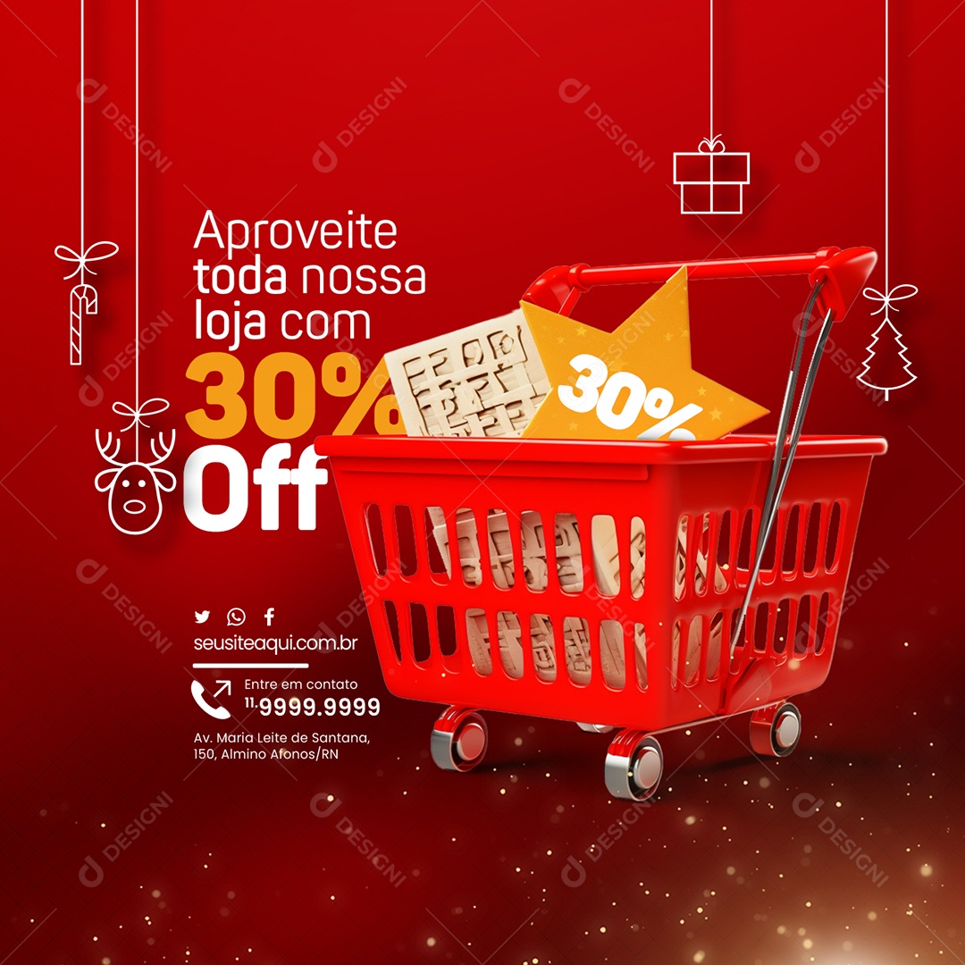 Informativo Aproveite Toda nossa Loja com 30% Off Social Media PSD Editável