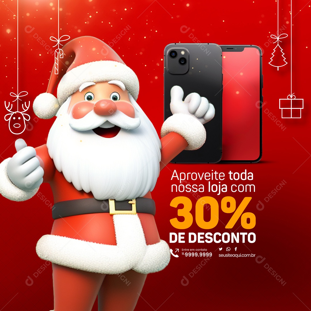 Loja de Celulares Informativos Aproveite Toda nossa Loja com 30% de Desconto Social Media PSD Editável