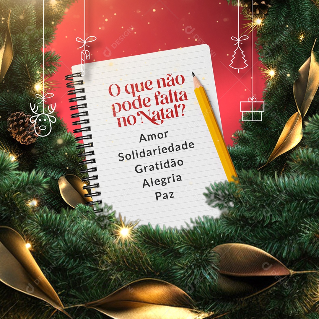 Loja Informativos O Que não Pode Falta no Natal Amor Solidariedade Gratidão Alegria Paz Social Media PSD Editável