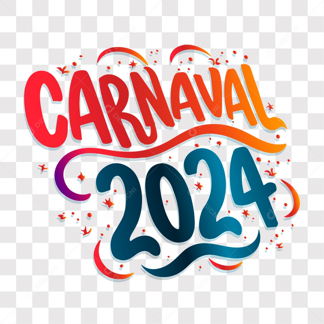 Lettering Carnaval 2024 Texto Vermelho Laranja e Azul EPS + PNG