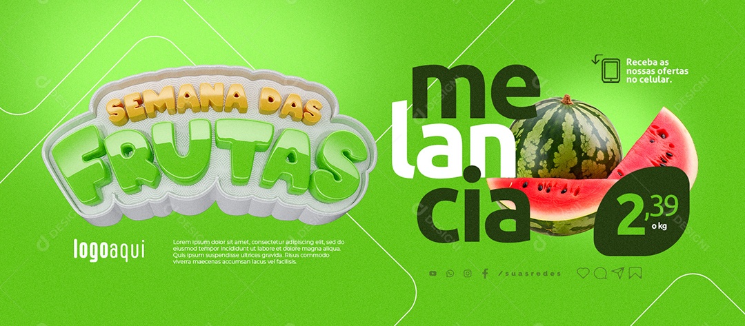 Banner Hortifruti Semana das Frutas Melancia Social Media PSD Editável