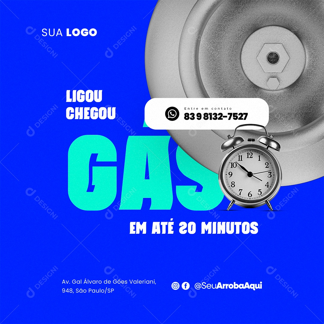 Distribuidora de Gás Gás de Cozinha Supermercado Ligou Chegou em Até 20 Minutos Social Media PSD Editável