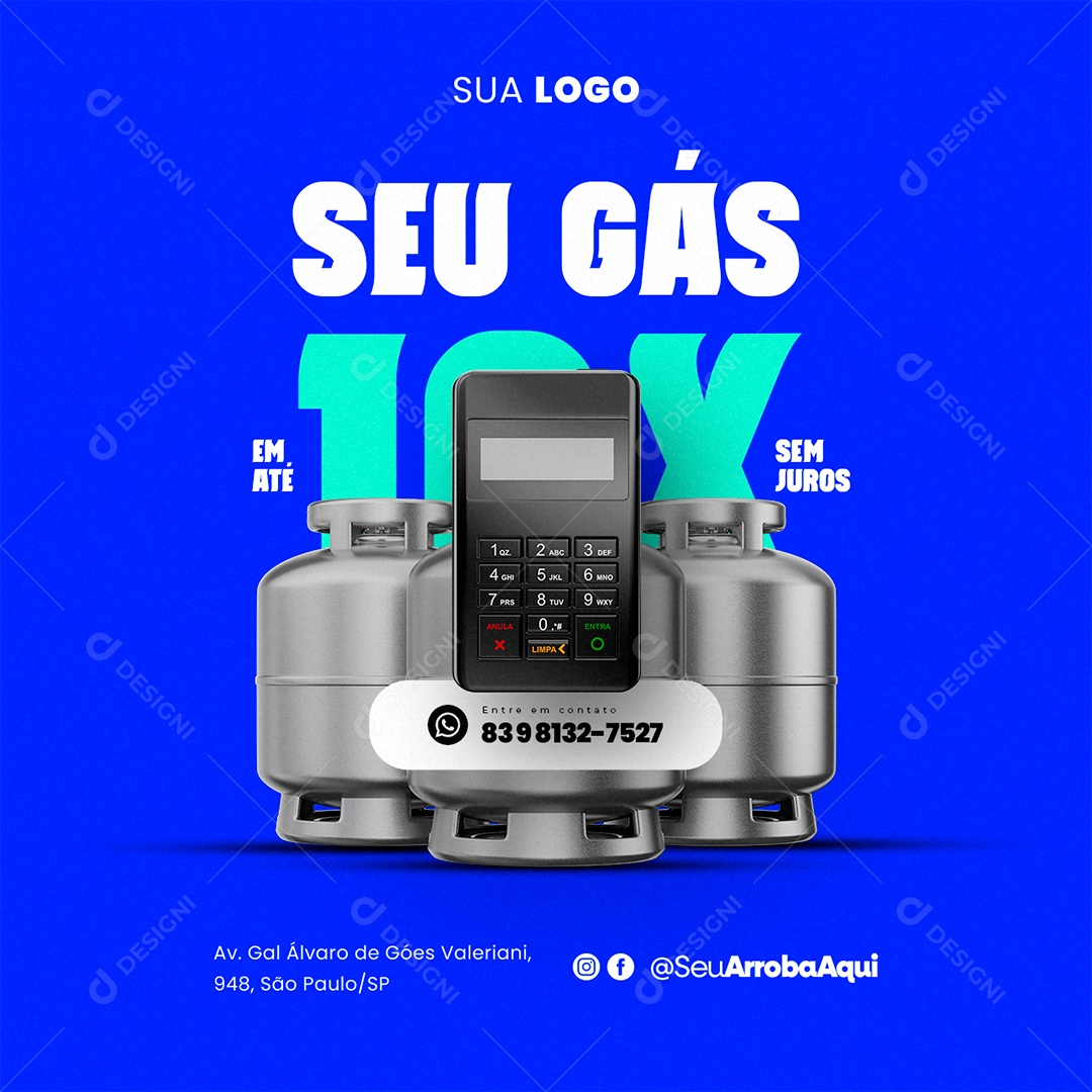 Distribuidora de Gás Gás de Cozinha Supermercado Seu Gás 10x Sem Juros Social Media PSD Editável