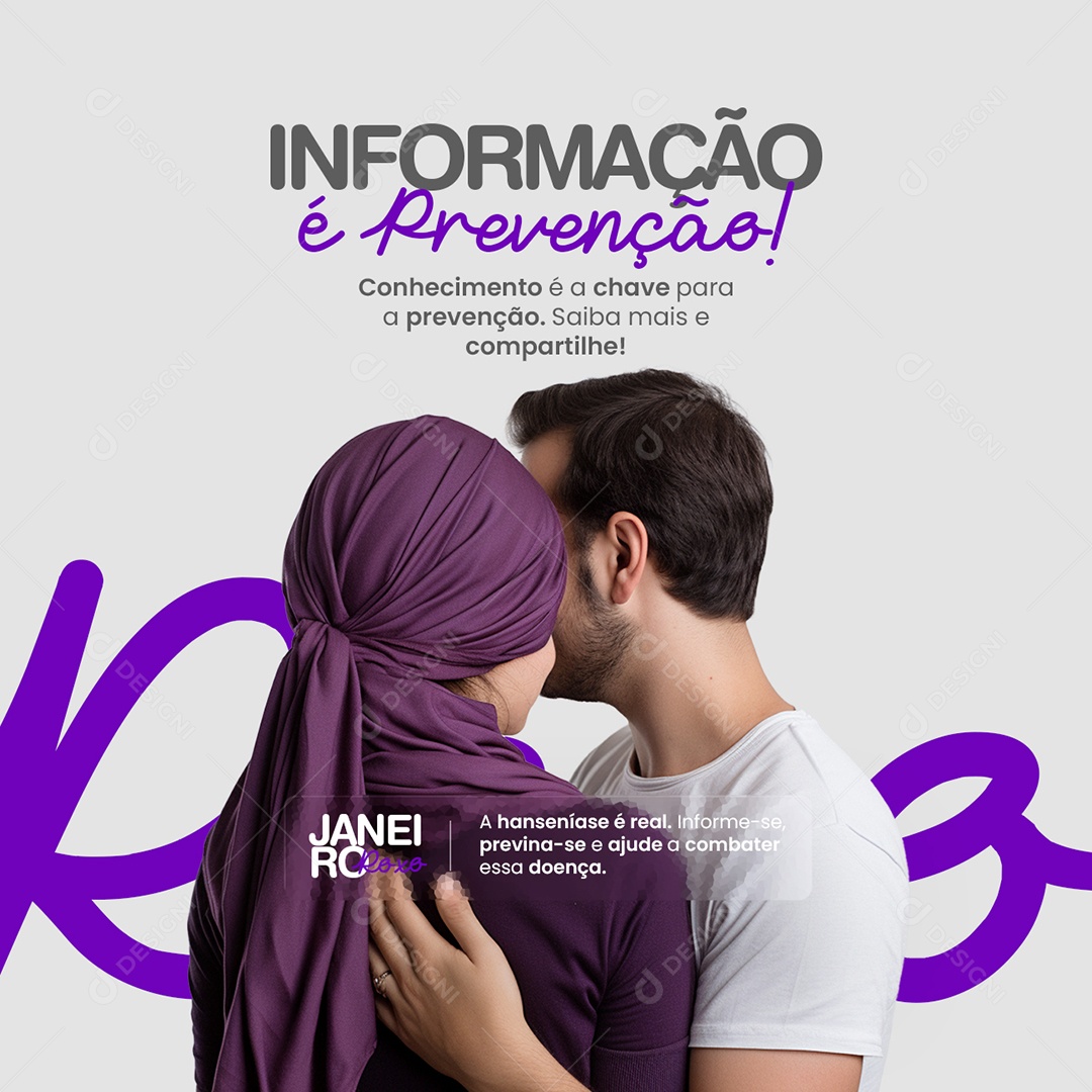 Janeiro Roxo Conhecimento é a Chave para a Prevenção Social Media PSD Editável