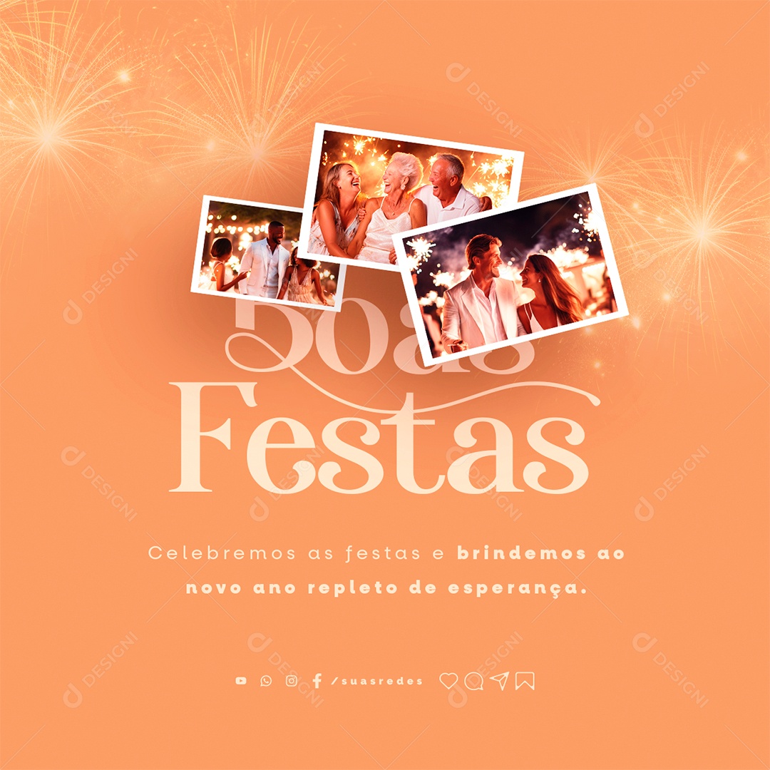 Boas Festas Celebremos as Festas e Brindemos ao Novo Ano Repleto de Esperança Social Media PSD Editável