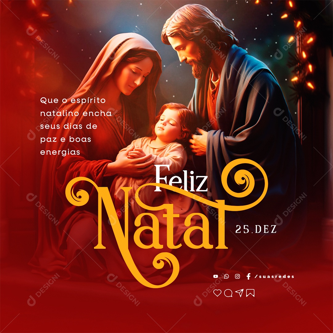 Feliz Natal Que O Espírito Natalino Encha seus Dias de Paz e Boas Energias Social Media PSD Editável