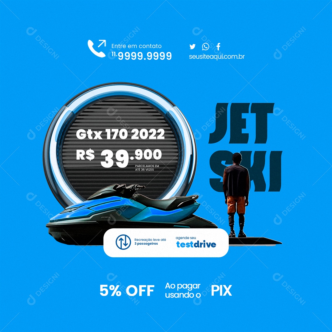 Jet Ski Gtx Agende seu Test Drive 5% Off ao Pagar Usando o Pix Social Media PSD Editável