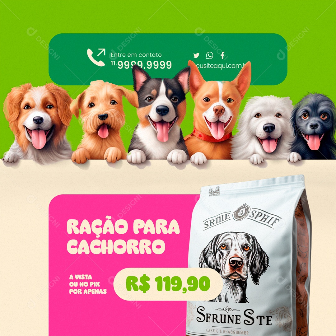 Pet Shop Ração para Cachorro A Vista ou no Pix Social Media PSD Editável