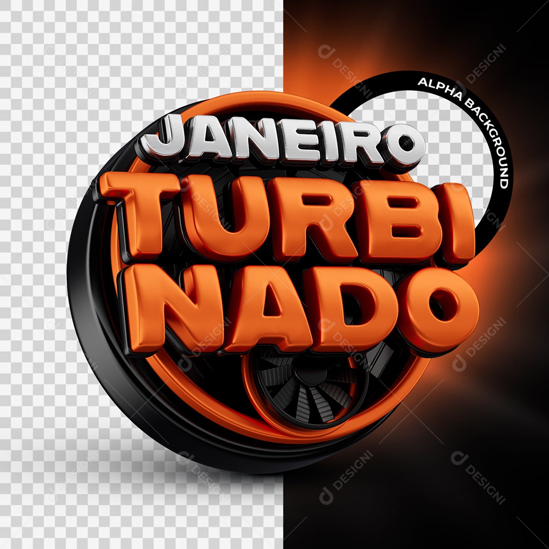 Janeiro Turbinado Selo 3D Laranja Branco e Preto para Composição PSD