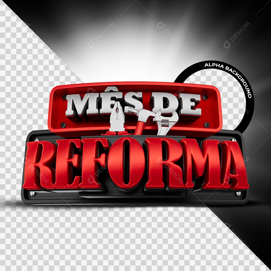 Mês da Reforma Selo 3D Cinza Vermelho e Preto para Composição PSD