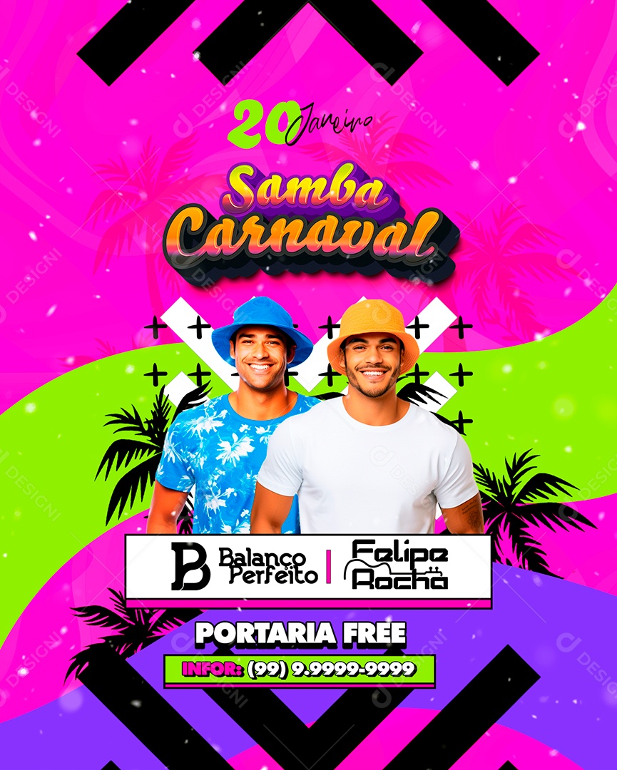 Flyer Samba Carnaval Balanço Perfeito Felipe Rocha Social Media PSD Editável