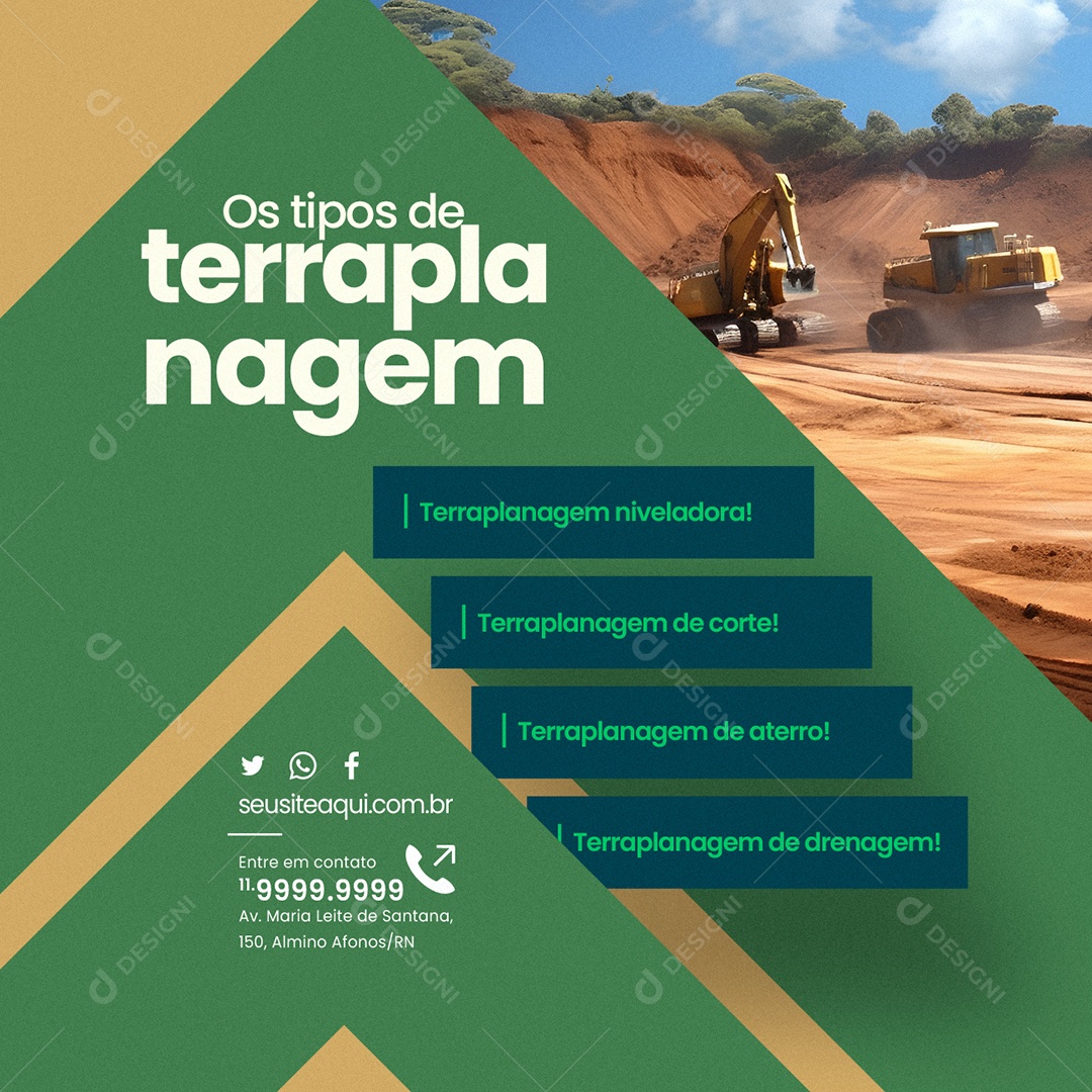 Os Tipos de Terraplanagem Niveladora Corte Aterro Drenagem Social Media PSD Editável