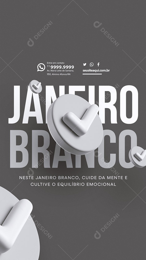 Story Neste Janeiro Branco Cuide da Mente e Cultive o Equilíbrio Emocional Social Media PSD Editável