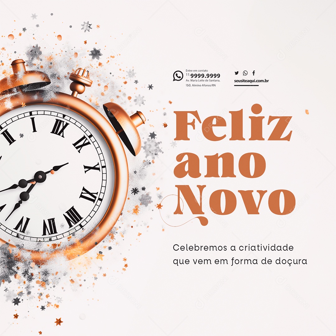 Feliz Ano Novo Celebremos a Criatividade que Vem em Forma de Doçura Social Media PSD Editável